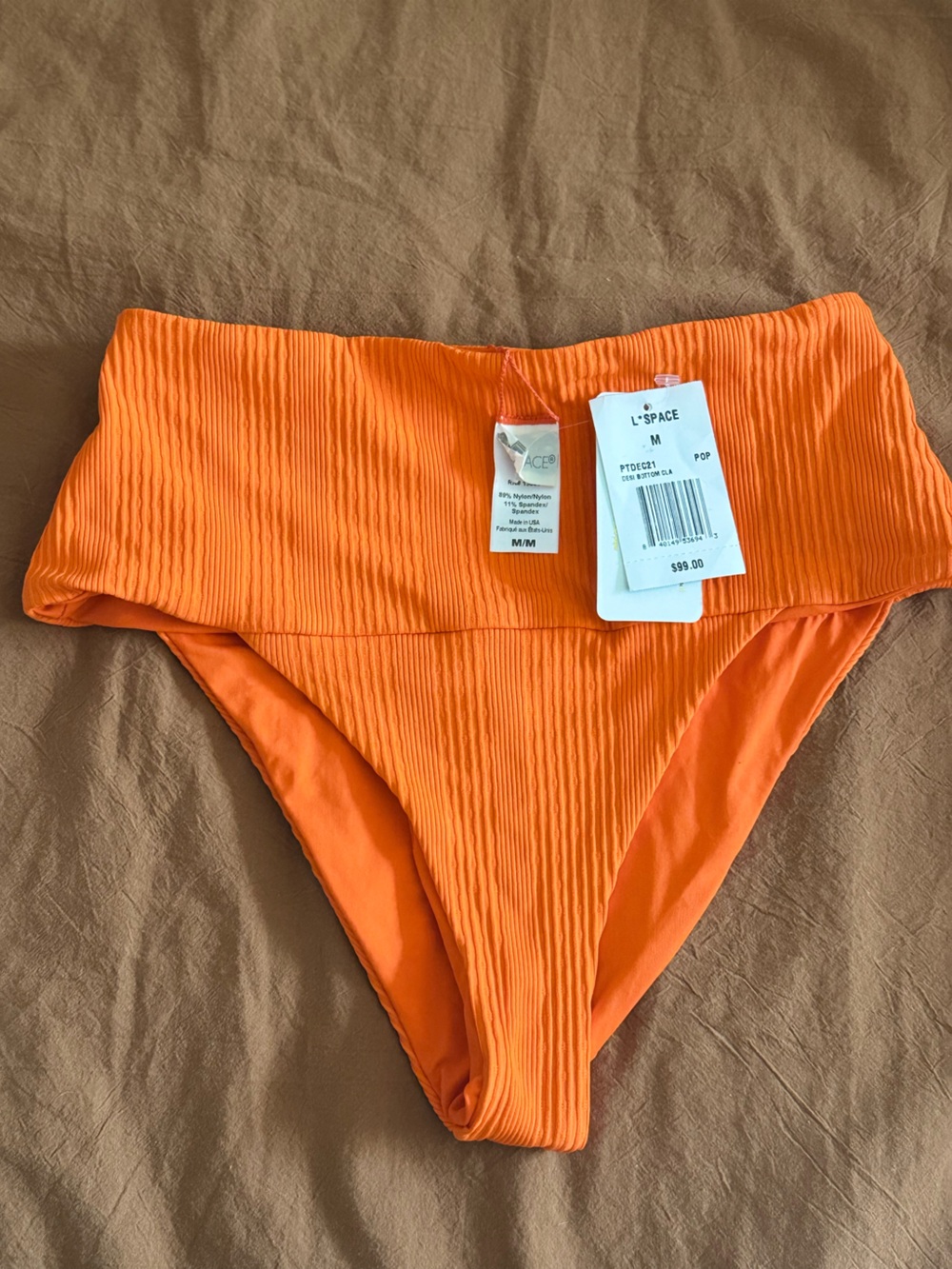 l*space Pop Orange Ribbed High-Waist Bikini Bottom